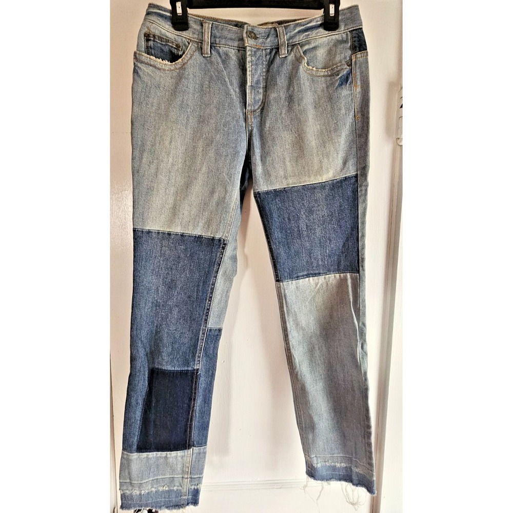 We The Free People Bare with me patchwork jeans raw hem Sz 28